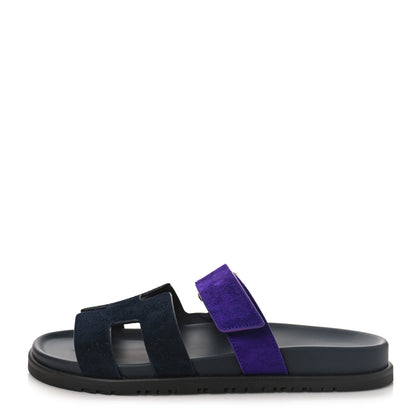 Hermes Suede Goatskin Womens Chypre Sandals 40 Marine Violet Majorette 1 of 10