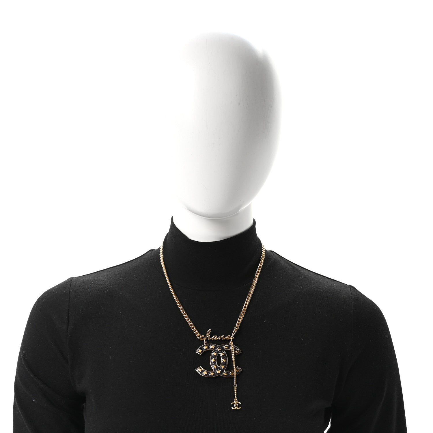 Chanel Metal Resin CC Star Chain Logo Necklace Gold Black 2 of 4
