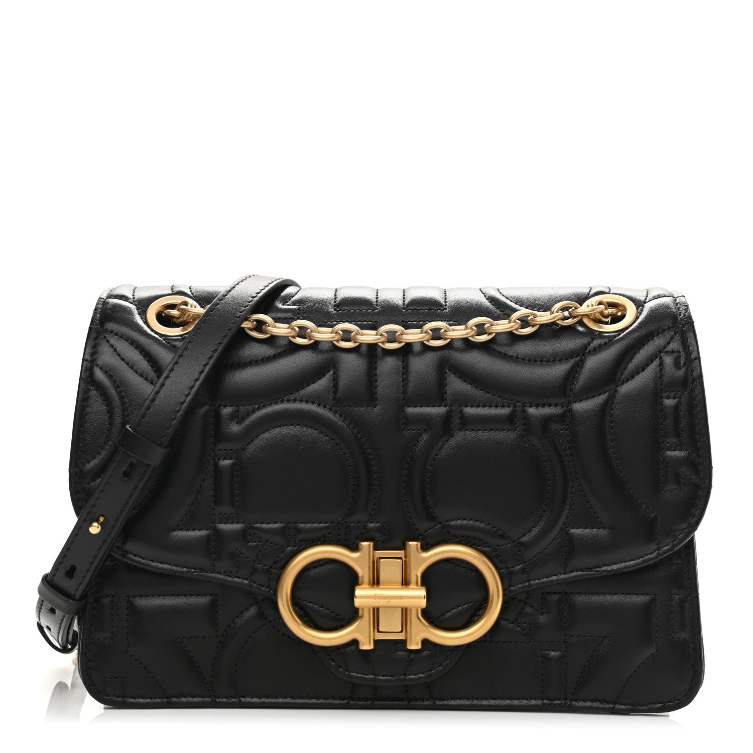 Salvatore Ferragamo Calfskin Quilted Gancini Flap Bag Black 1 of 11