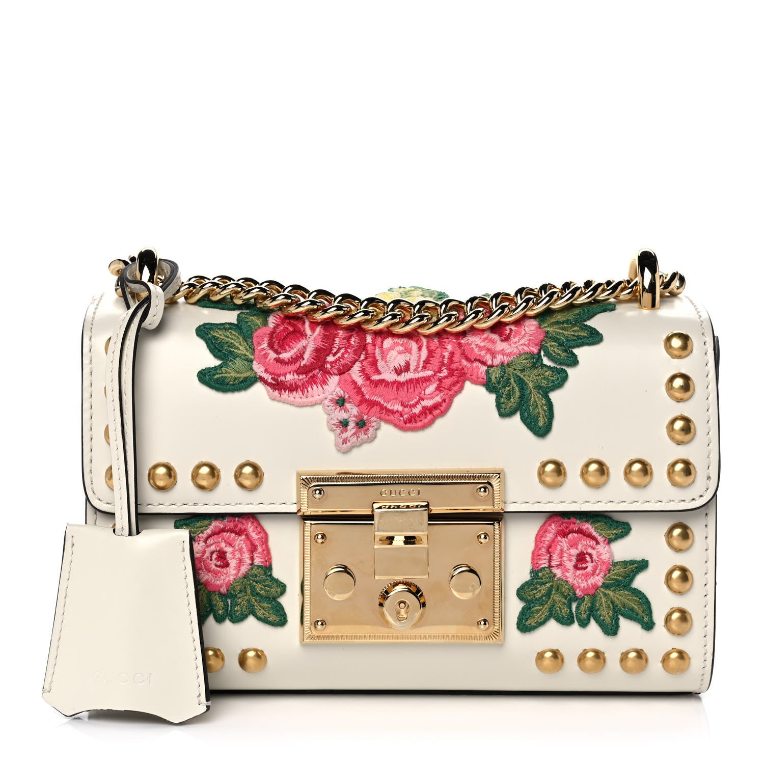Gucci Calfskin Floral Embroidered Small Padlock Shoulder Bag White 1 of 14