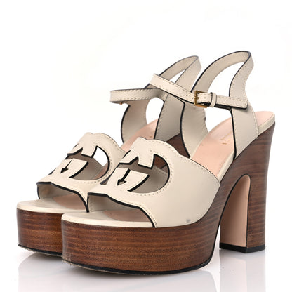 Gucci Cosmos Softy Calfskin Wooden Interlocking G Cut-Out 30/120mm Platform Sandals 37 Mystic White 4 of 16