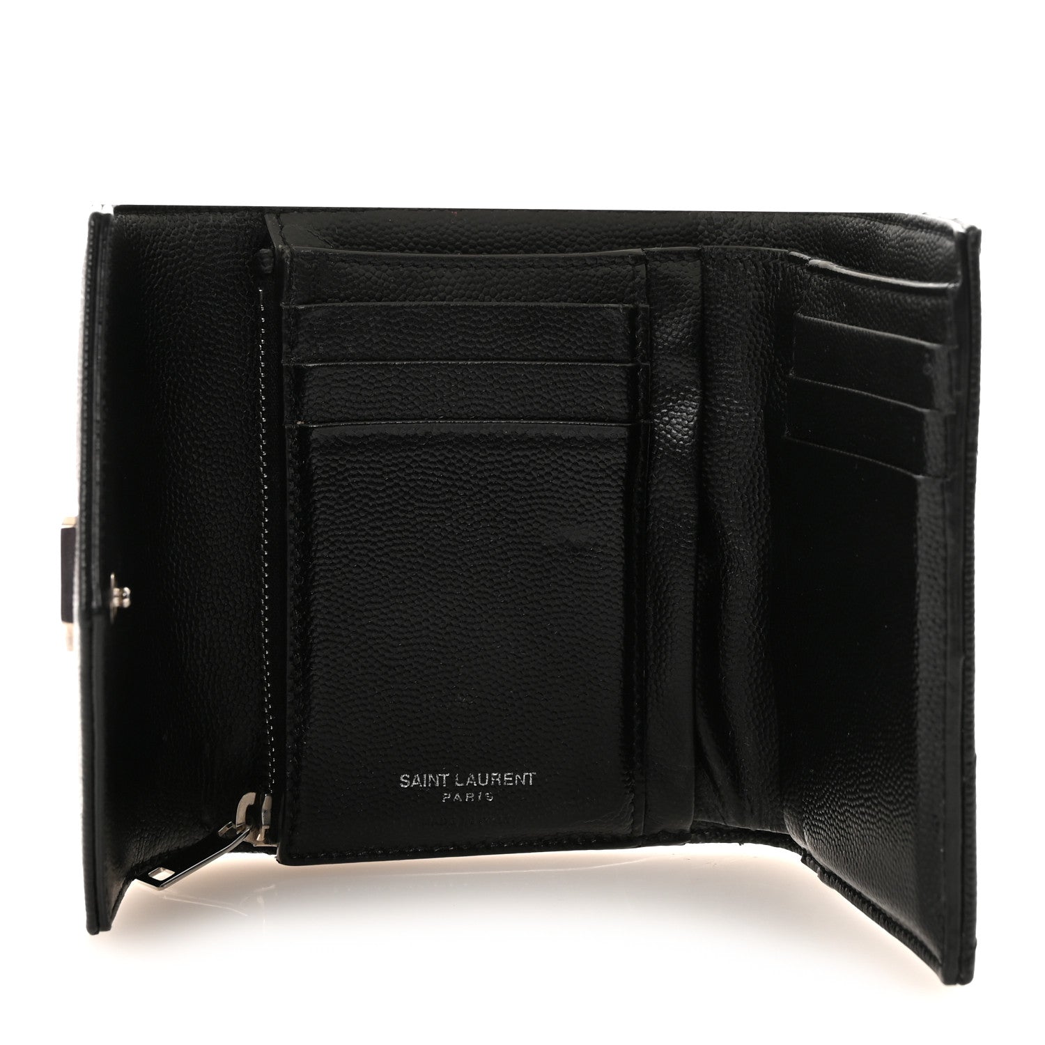 Saint Laurent Grain De Poudre Matelasse Chevron Monogram Compact Tri Fold Wallet Black 5 of 6