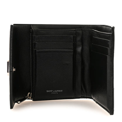 Saint Laurent Grain De Poudre Matelasse Chevron Monogram Compact Tri Fold Wallet Black 5 of 6