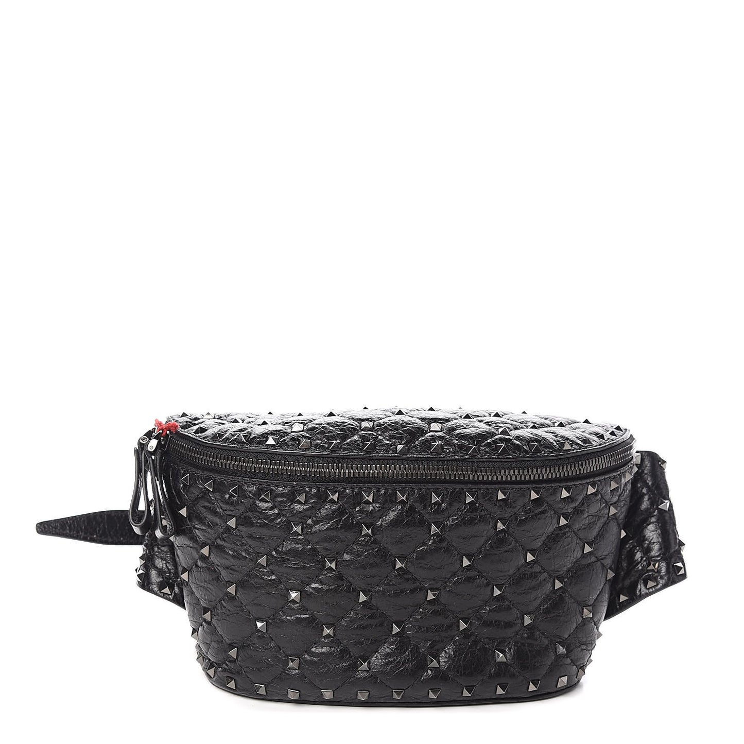Craquele Nappa Rockstud Spike Belt Bag 85 Black