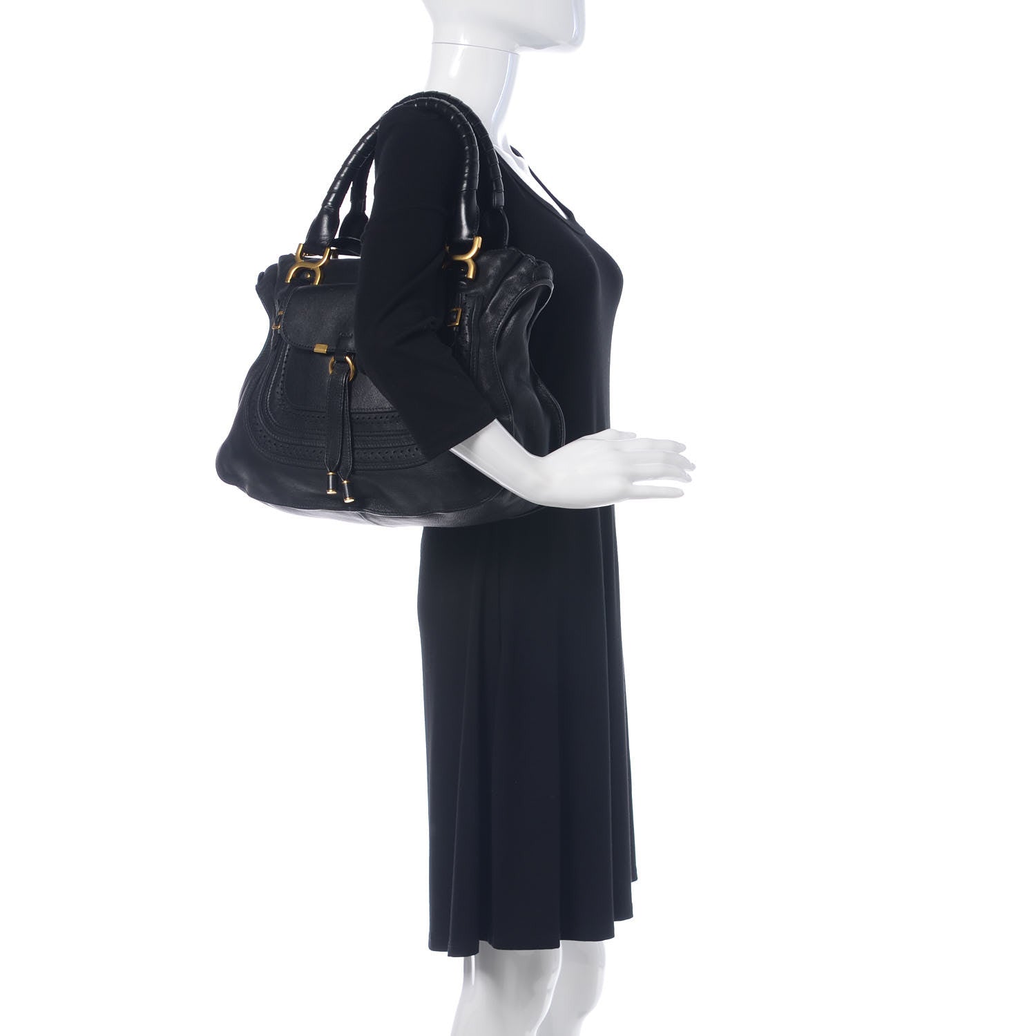 Chloe Calfskin Perforated Medium Marcie Animation Satchel Black 2 of 15
