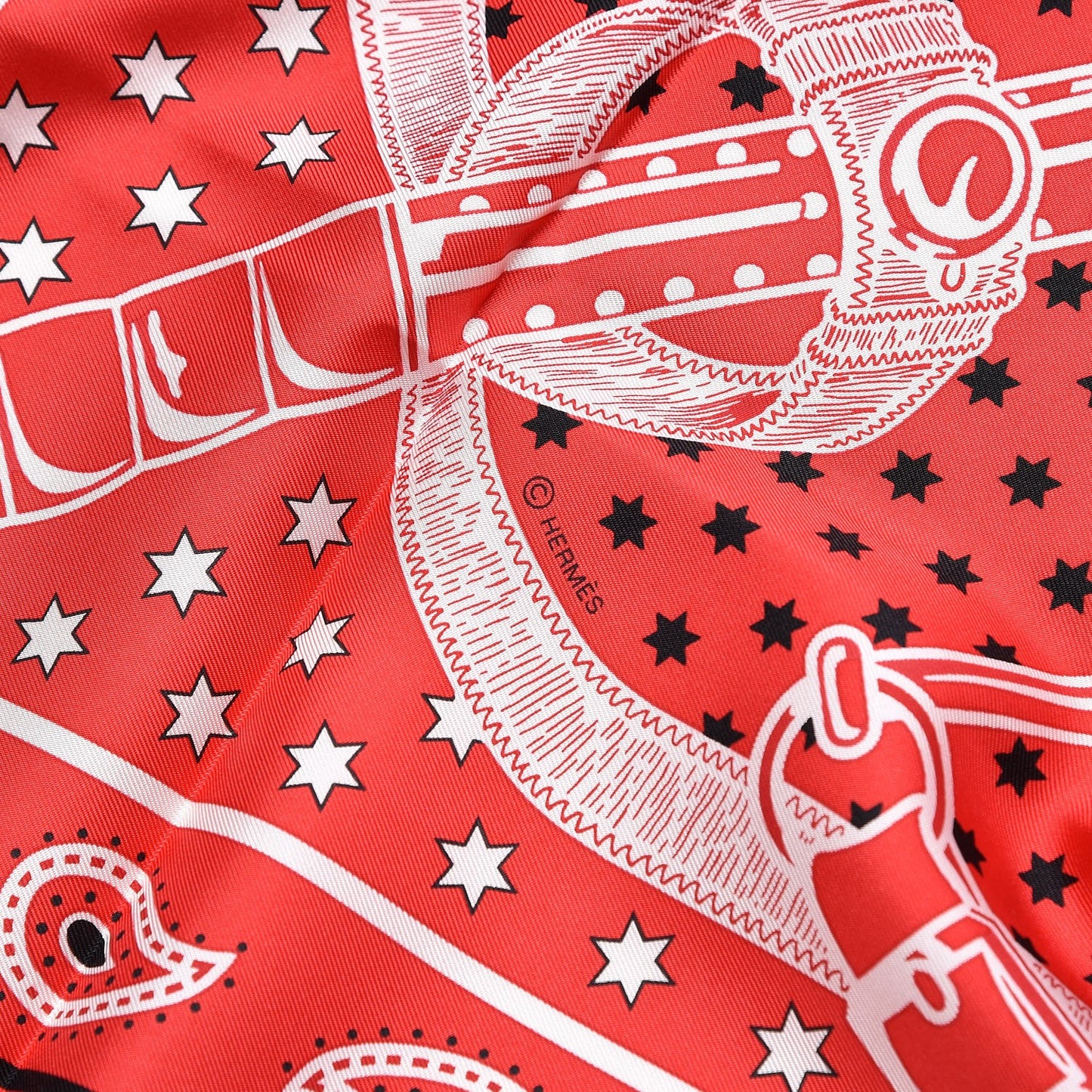 Silk Eperon D'Or Bandana Scarf 140 Rouge Noir Blanc