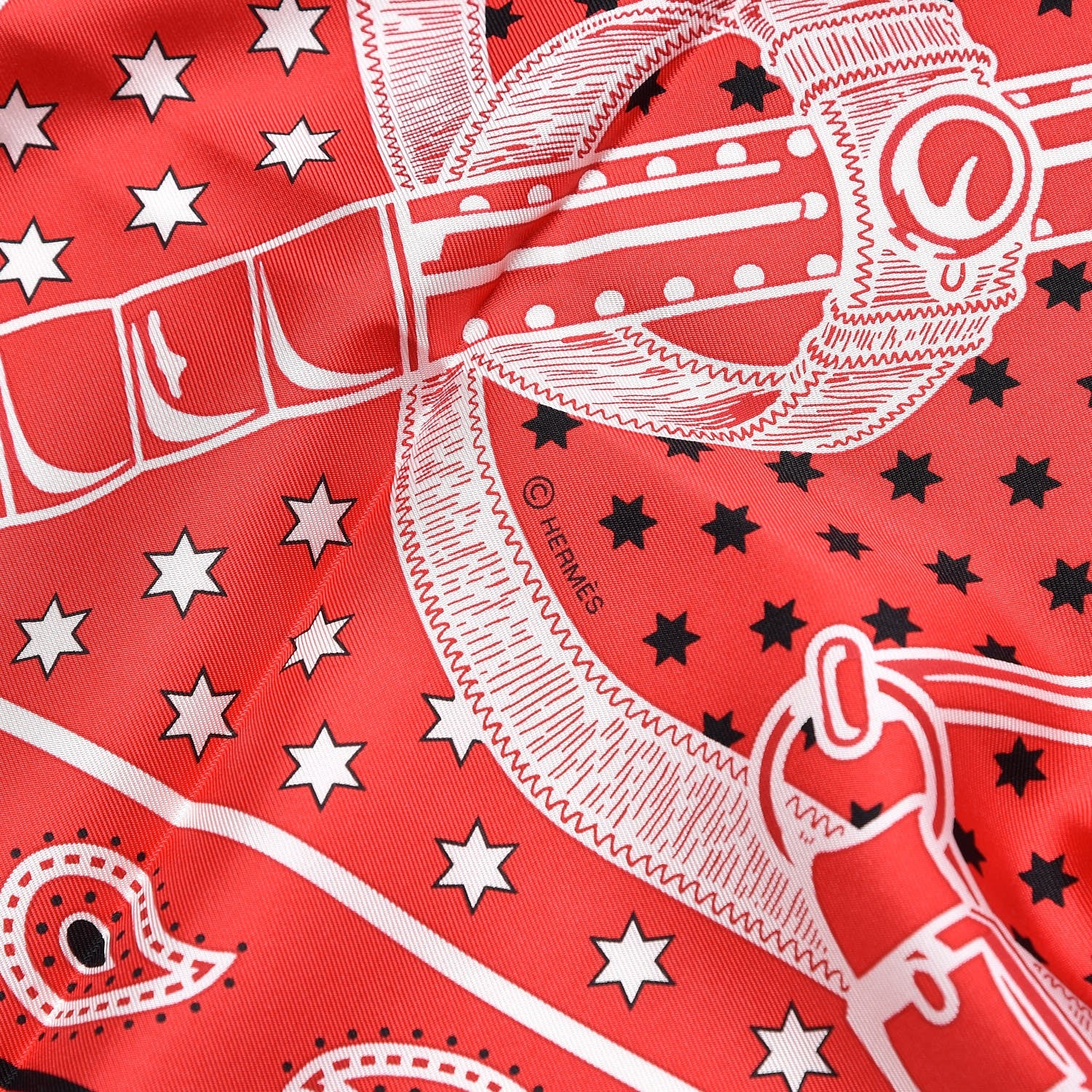 Hermes Silk Eperon D'Or Bandana Scarf 140 Rouge Noir Blanc 5 of 7