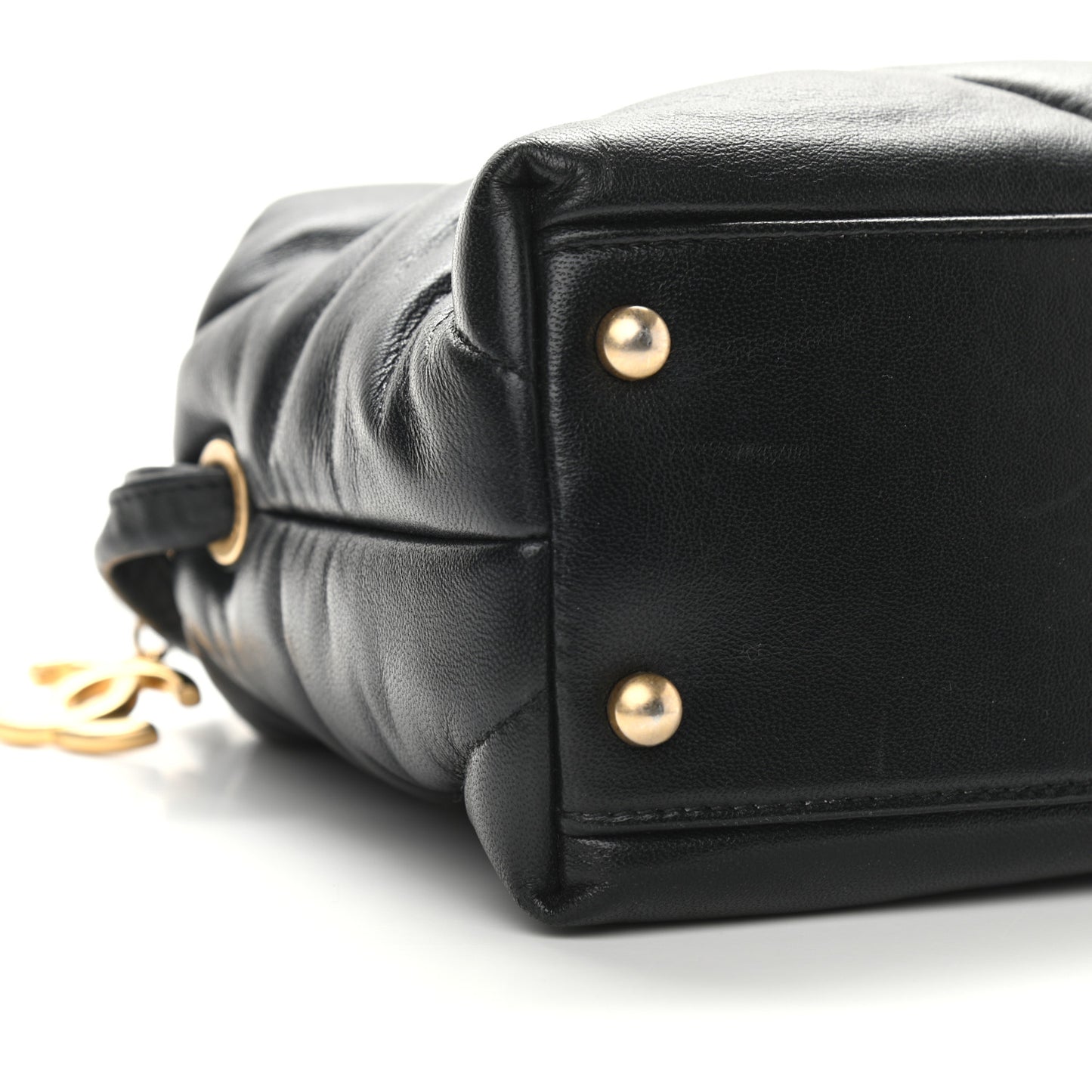 Lambskin Quilted Small Bowling Bag Black