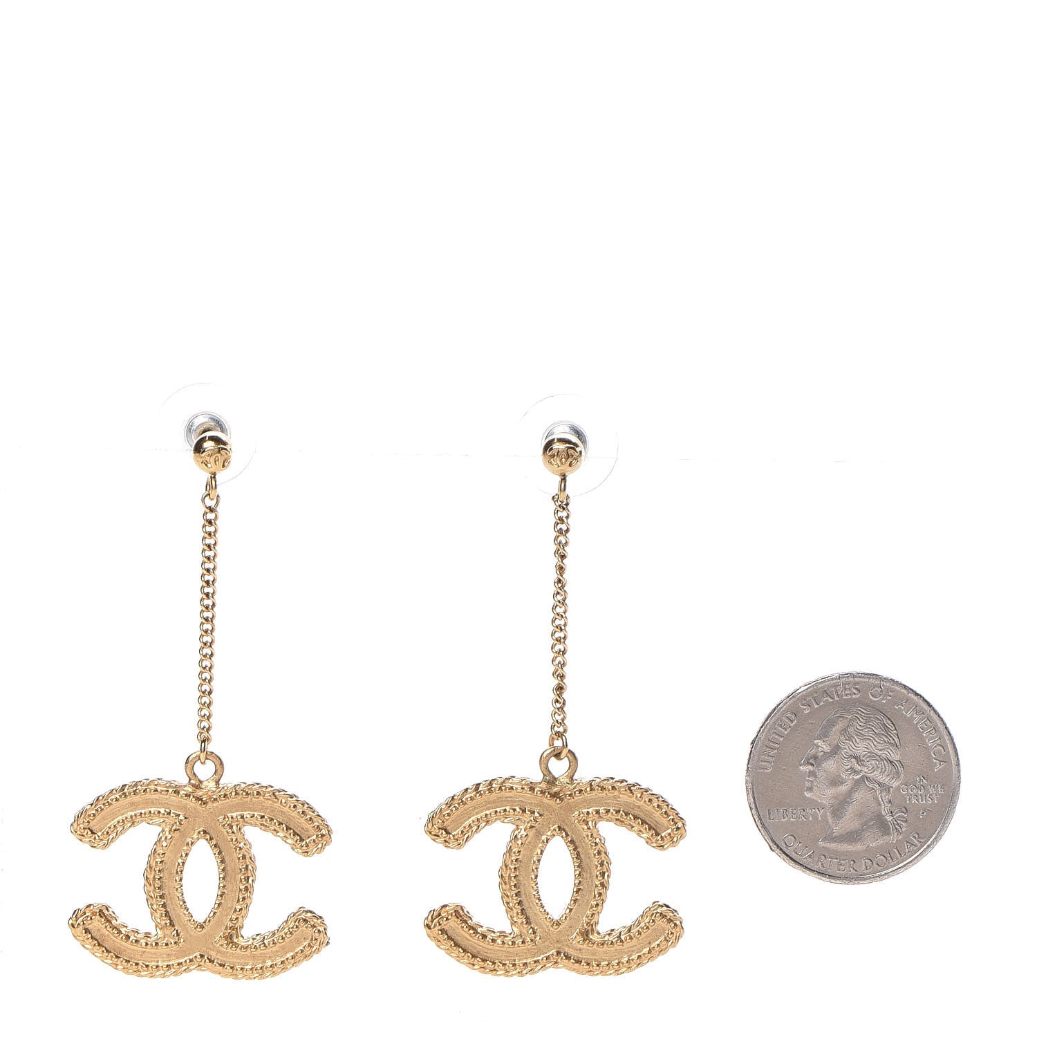 Chanel CC Drop Earrings Matte Gold 2 of 6