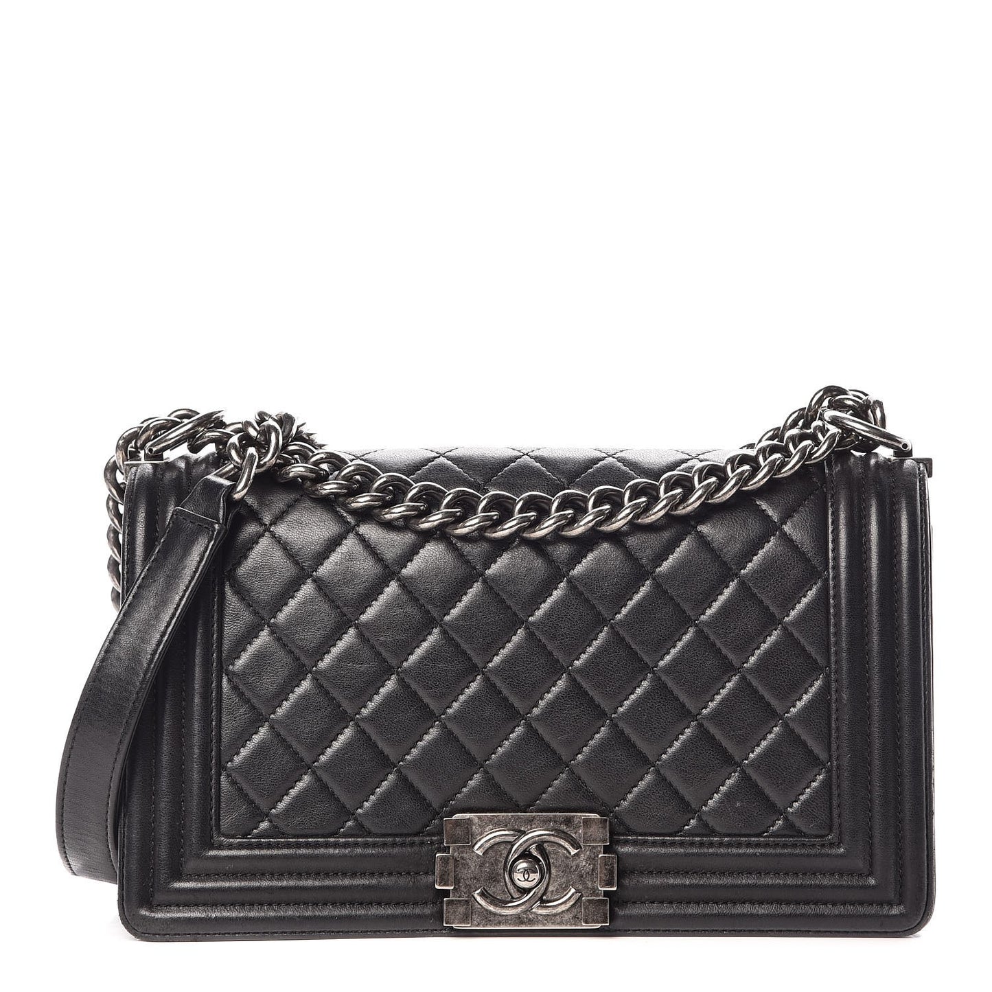 Lambskin Quilted Medium Boy Flap Black