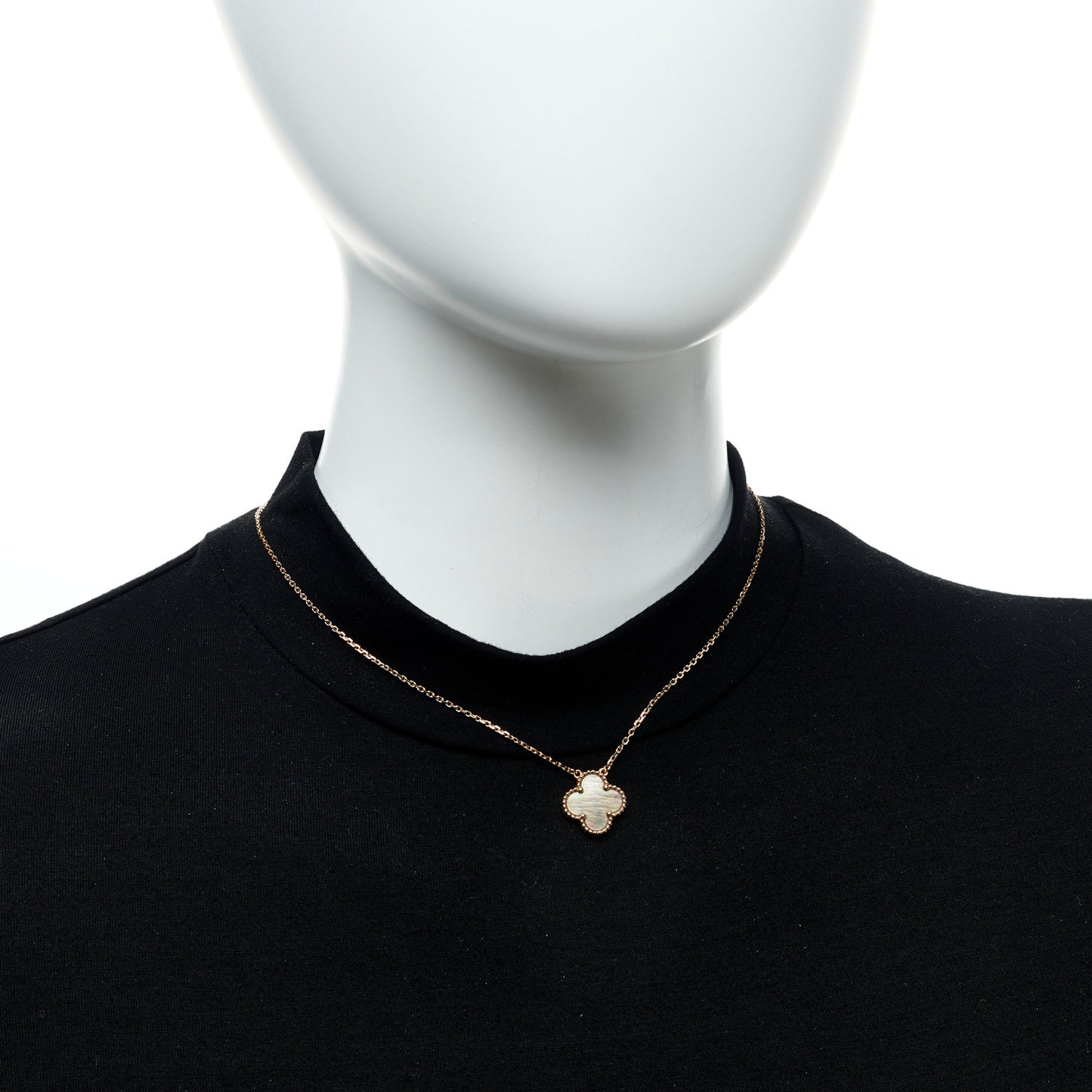 18K Rose Gold Gray Mother of Pearl Vintage Alhambra Pendant Necklace