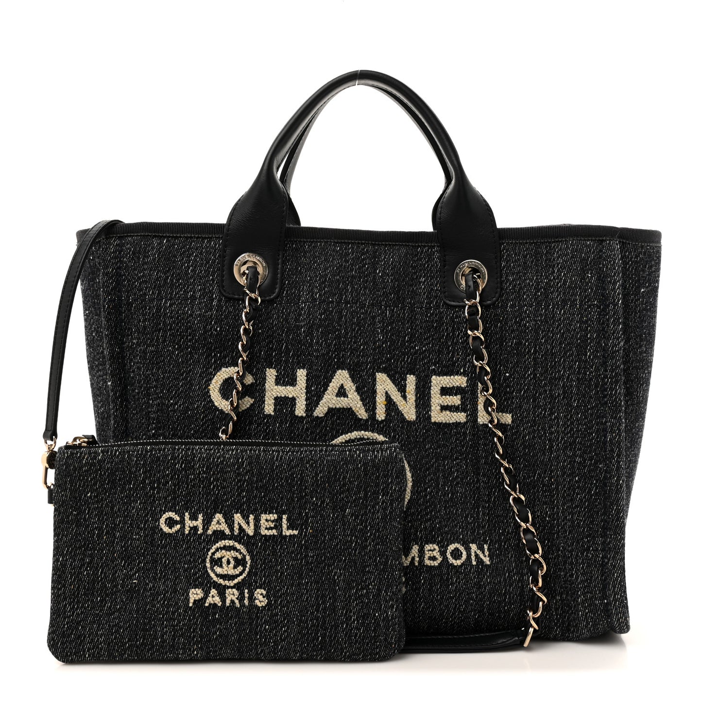 Denim Small Deauville Tote Dark Blue White