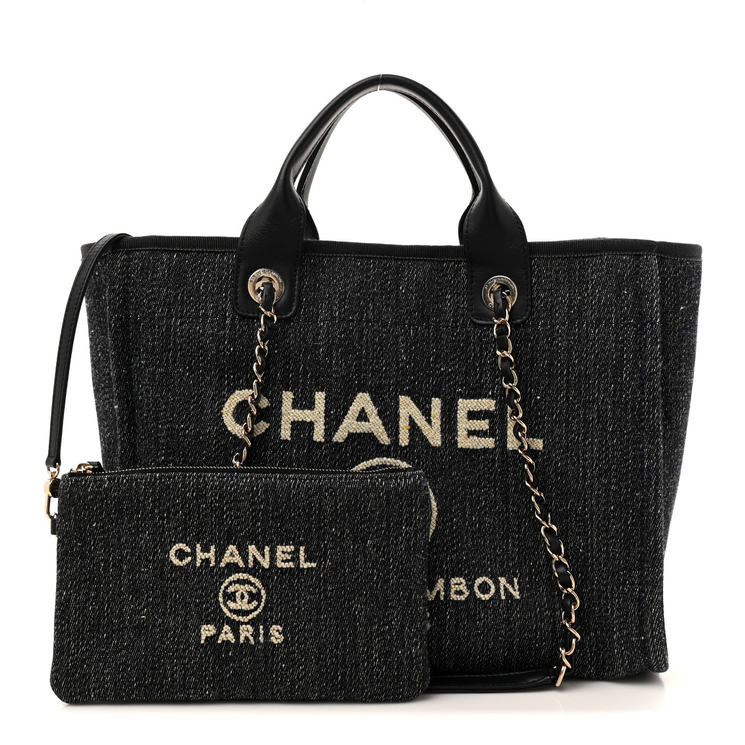 Chanel Denim Small Deauville Tote Dark Blue White 3 of 11