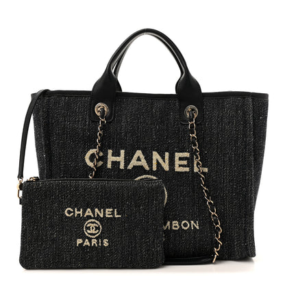 Chanel Denim Small Deauville Tote Dark Blue White 3 of 11