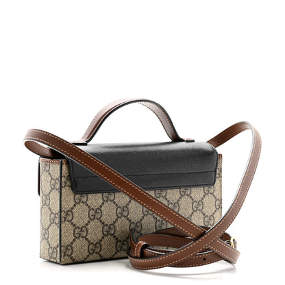 Gucci GG Supreme Monogram Calfskin Mini Padlock Top Handle Shoulder Bag Beige Black Cuir 3 of 11