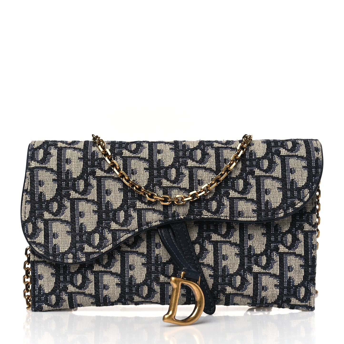 Oblique Saddle Chain Long Wallet Blue