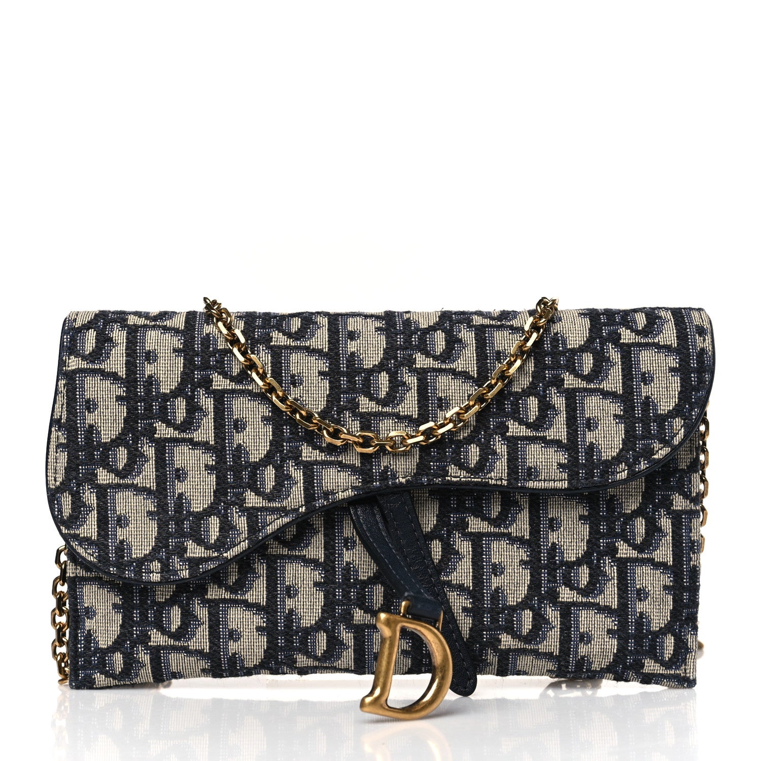 Christian Dior Oblique Saddle Chain Long Wallet Blue 3 of 10