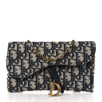 Christian Dior Oblique Saddle Chain Long Wallet Blue 3 of 10