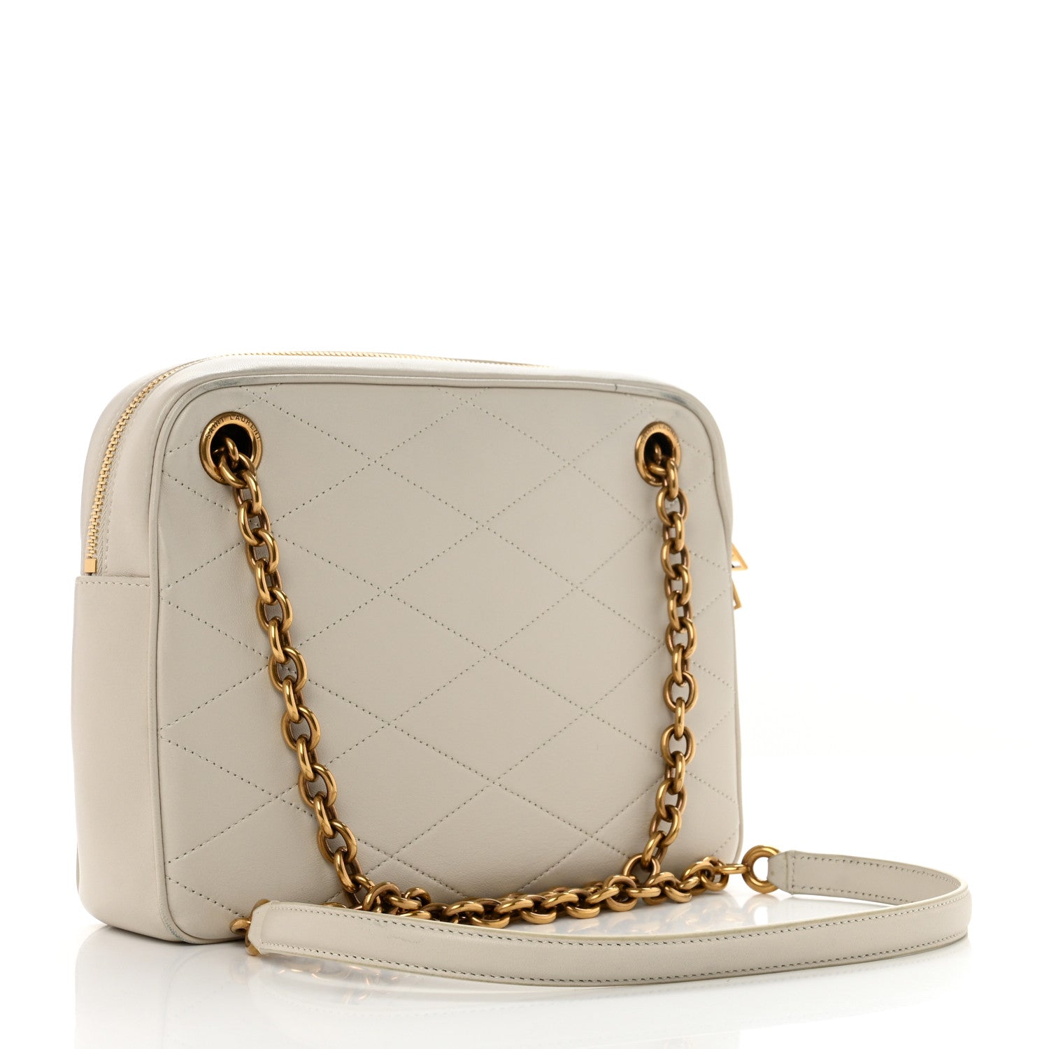 Saint Laurent Lambskin Quilted Le Maillon Chain Strap Crossbody Crema Soft 3 of 12