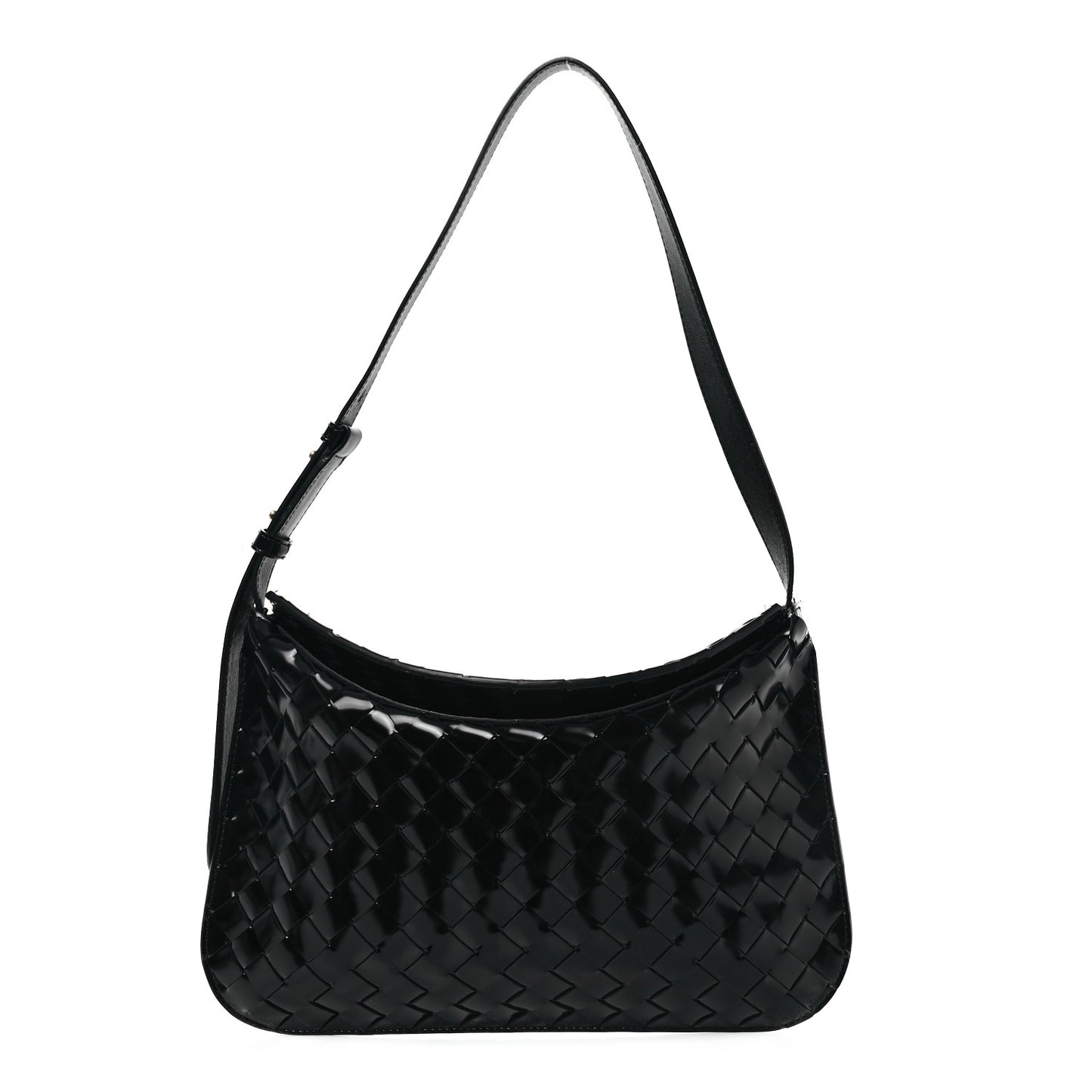 Patent Intrecciato Shoulder Bag Black