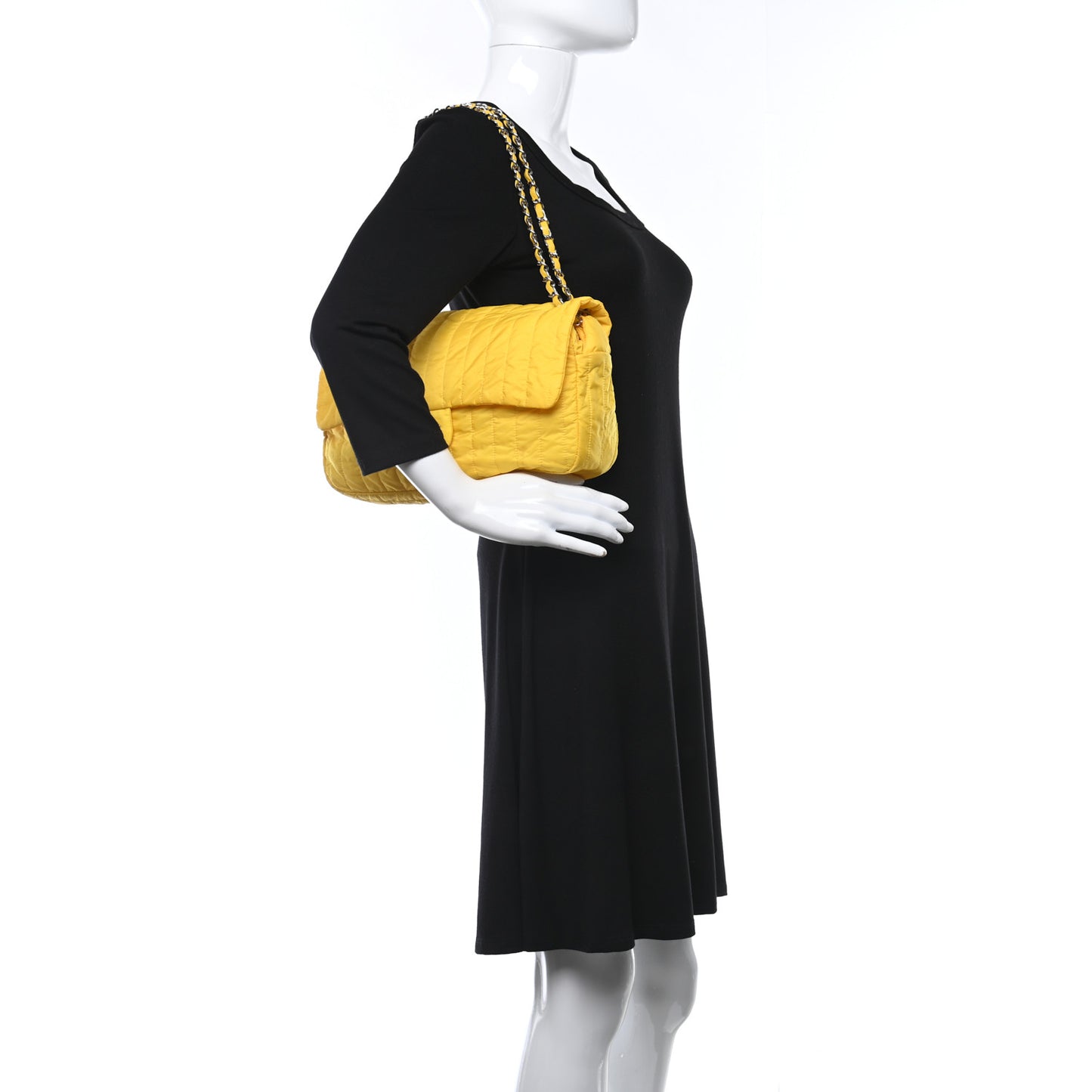 Nylon Vertical Quilted Jumbo Flap Yellow