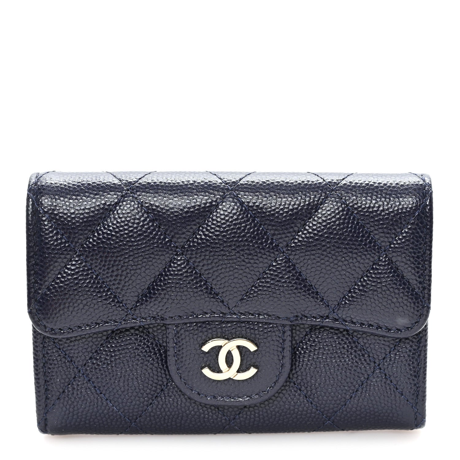 Chanel Caviar Quilted Flap Card Holder Navy Blue 1 of 8
