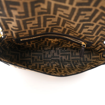 Fendi Fabric Jacquard FF 1974 Medium Baguette Tobacco Moro Black 5 of 13