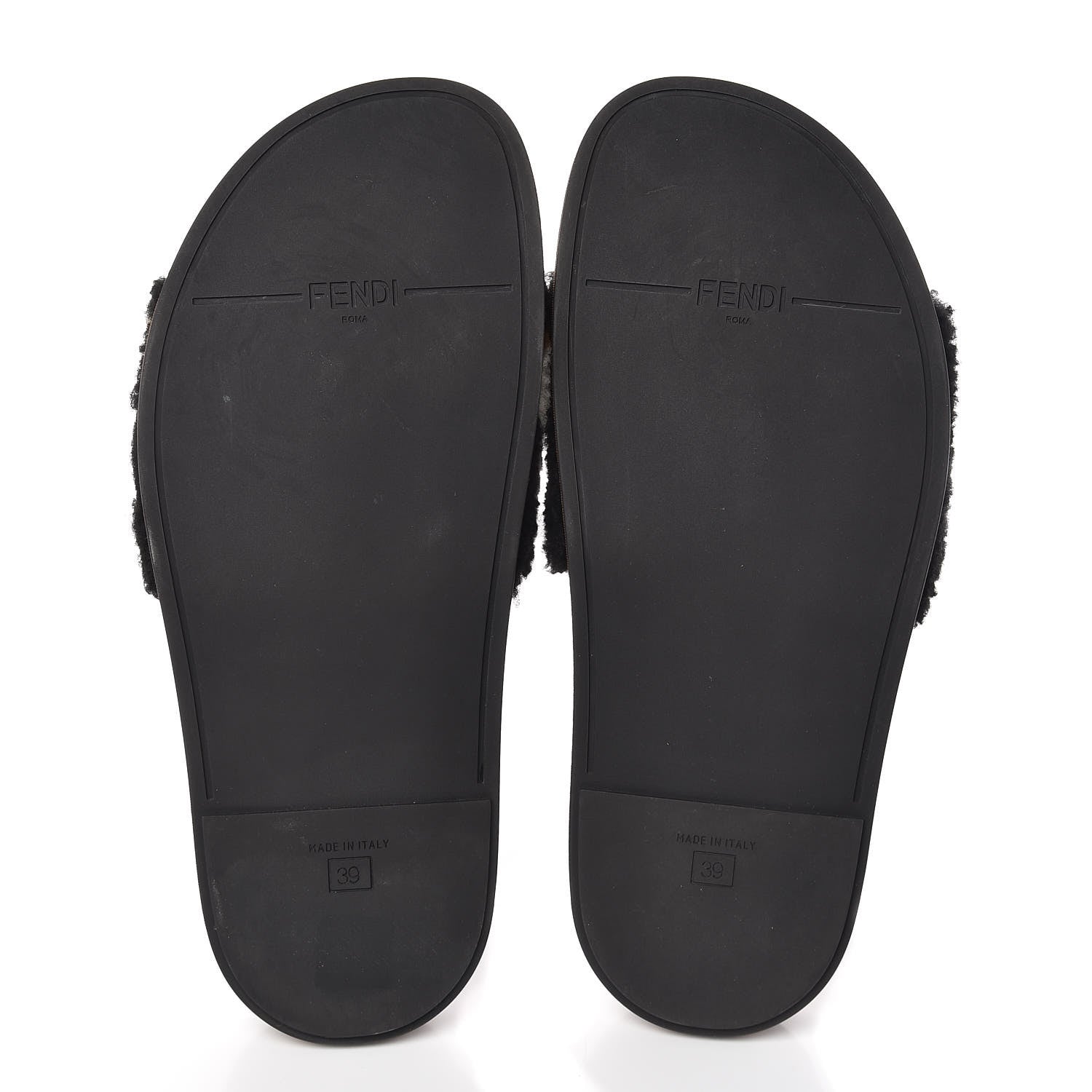 Fendi Shearling Logo Slide Sandals 39 Black Latte Brownie 7 of 11