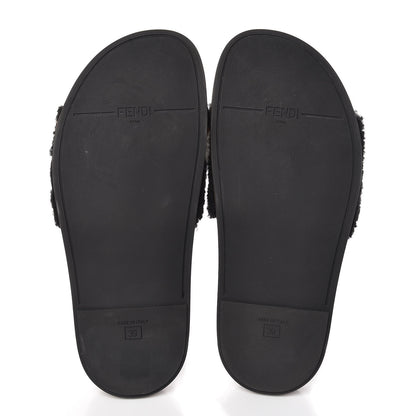 Fendi Shearling Logo Slide Sandals 39 Black Latte Brownie 7 of 11