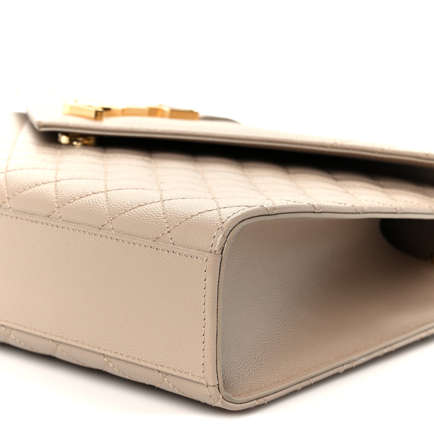 Saint Laurent Grain De Poudre Mixed Matelasse Large Triquilt Monogram Satchel Dark Beige 11 of 11