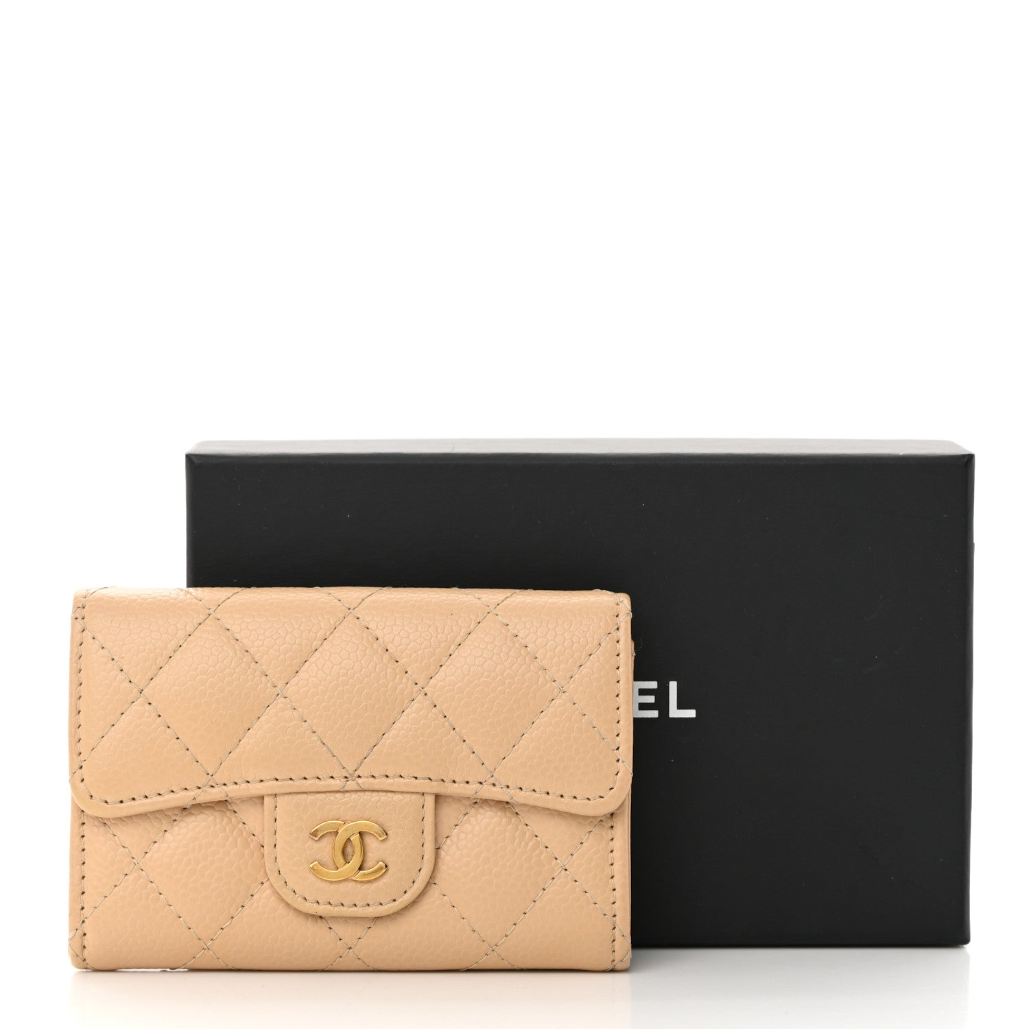 Chanel Caviar Quilted Flap Card Holder Wallet Beige 10 of 10