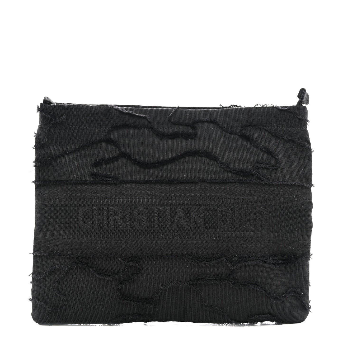 Canvas Embroidered Camouflage Medium Diordouble Zip Pouch Black