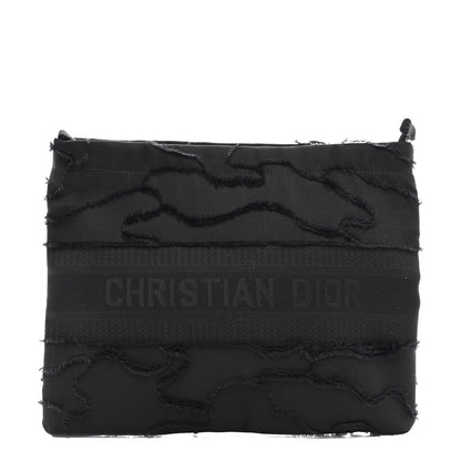 Christian Dior Canvas Embroidered Camouflage Medium Diordouble Zip Pouch Black 1 of 7