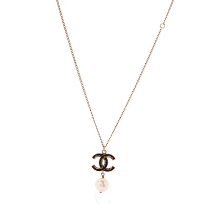 Chanel Enamel Pearl CC Baroque Drop Necklace Black Gold 1 of 6