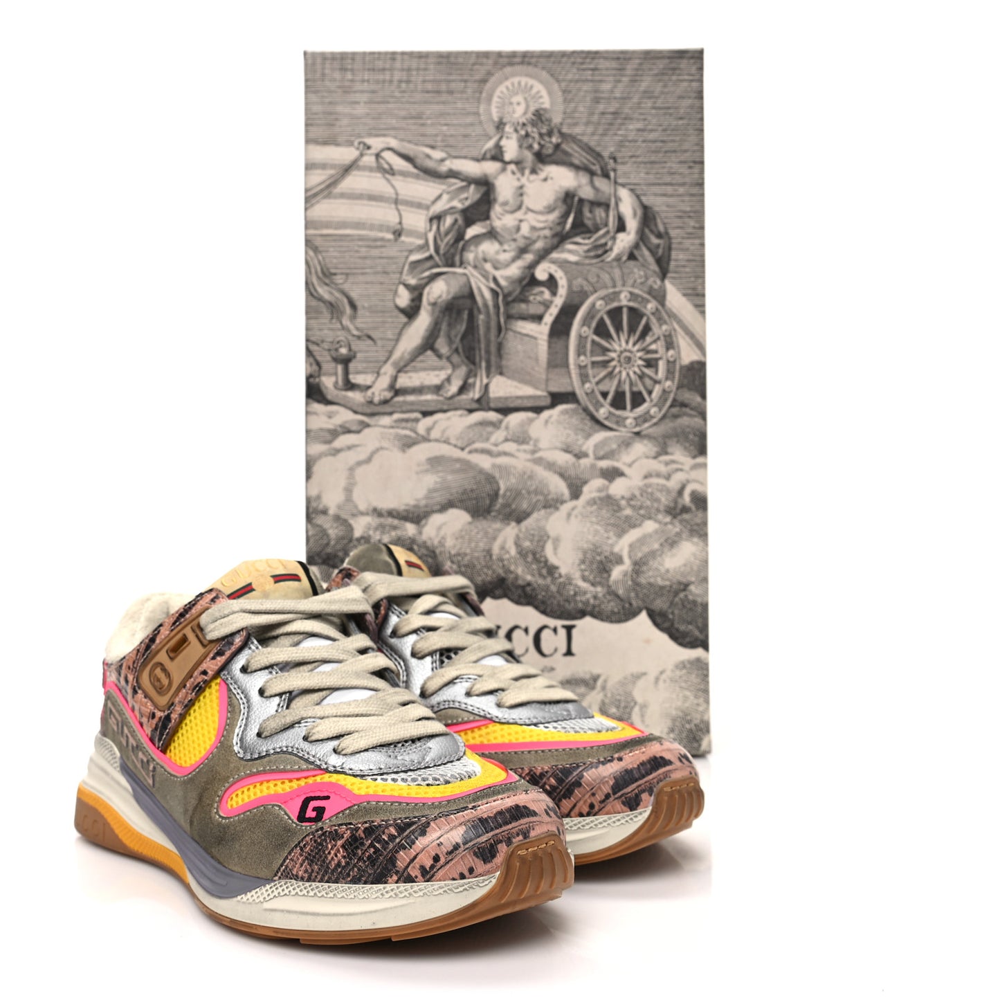 Suede Calfskin Tejus Printed Womens Ultrapace Sneakers 36 Pink Silver Oatmeal Yolk