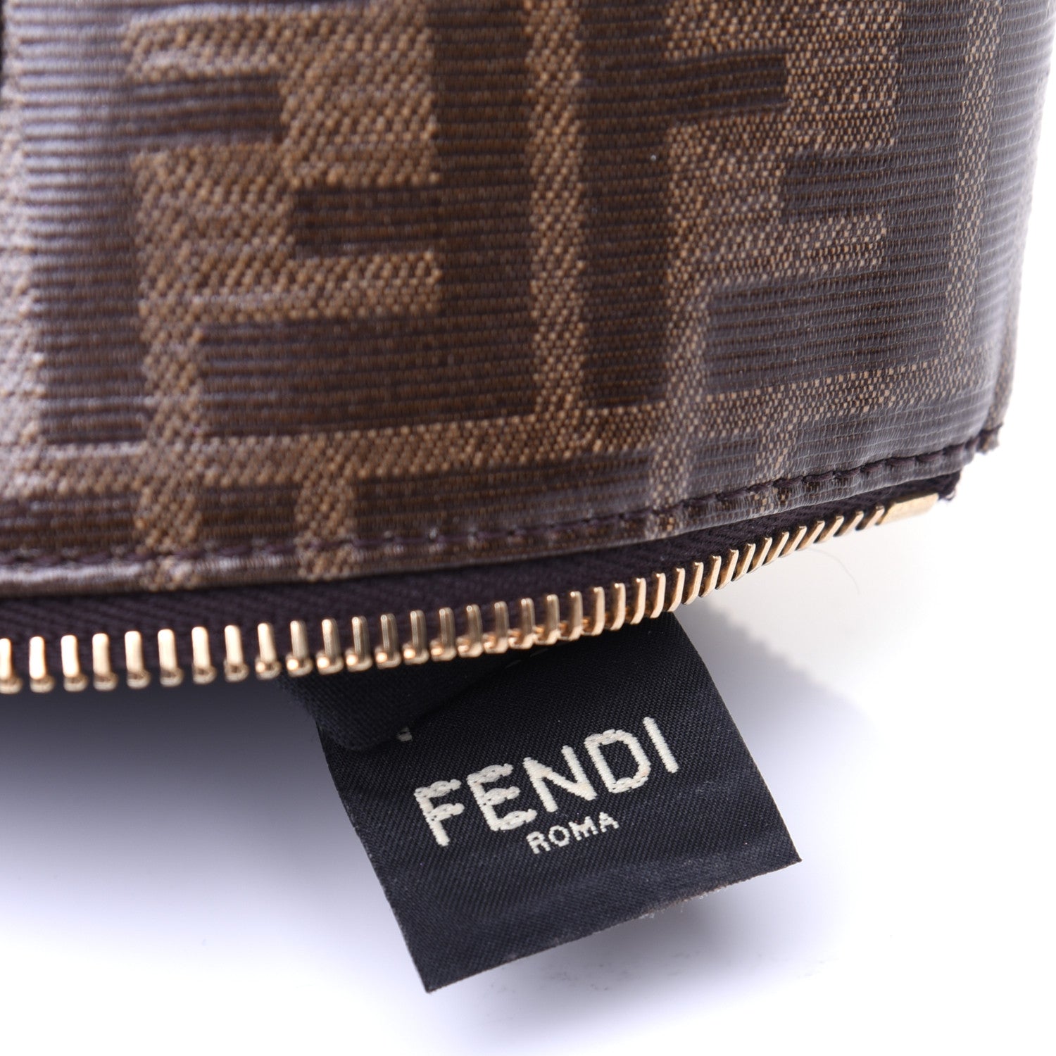 Fendi Glazed Fabric Vitello Century FF 1974 Stamp Patch Small FFreedom Flat Pouch Mogano Panna Black 8 of 10