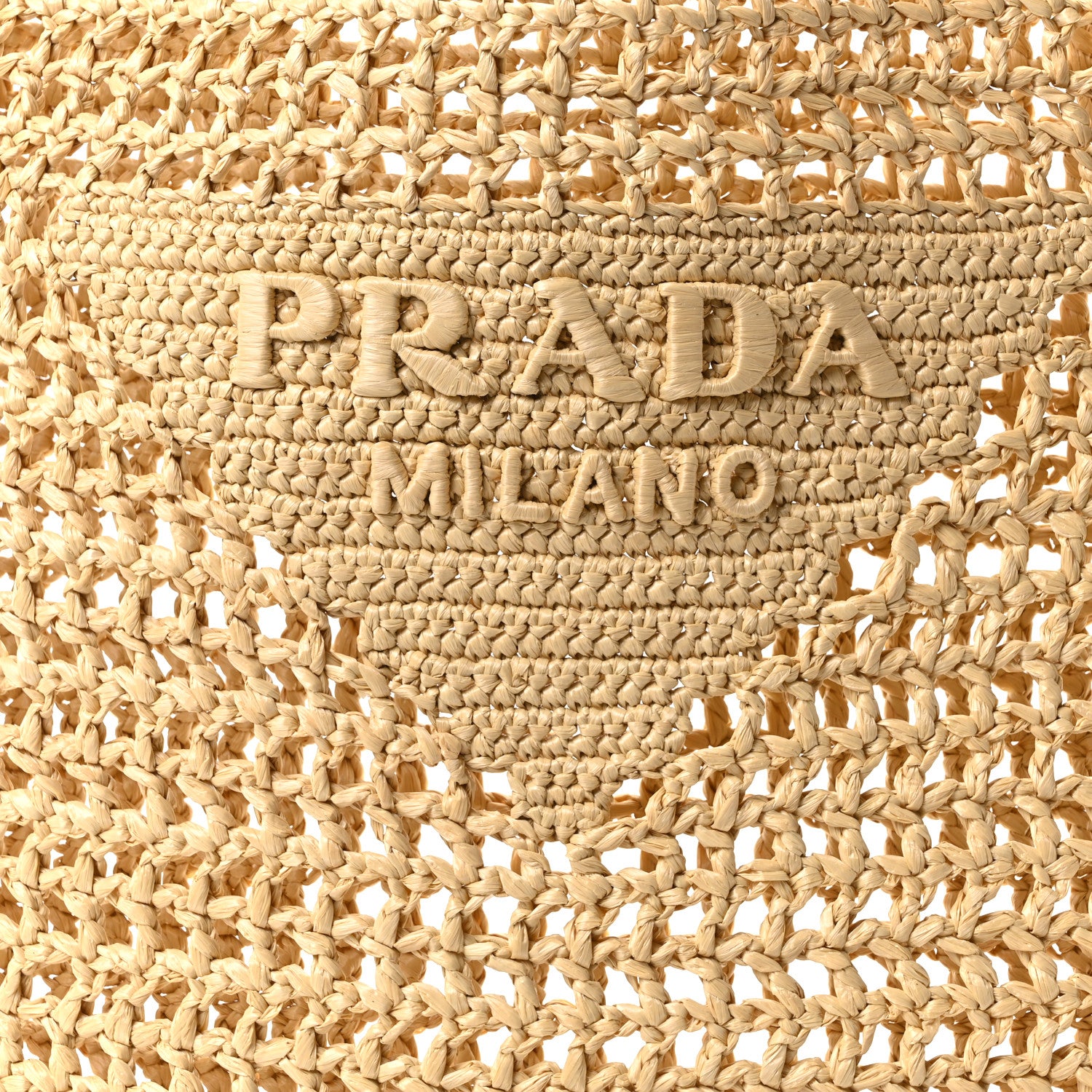 Prada Yarn Raffia Effect Crochet Logo Embroidered Tote Bag Naturale 8 of 10