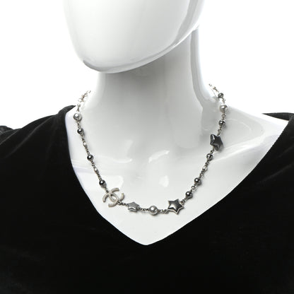 Chanel Metal Resin Pearl Star CC Necklace Silver 2 of 5