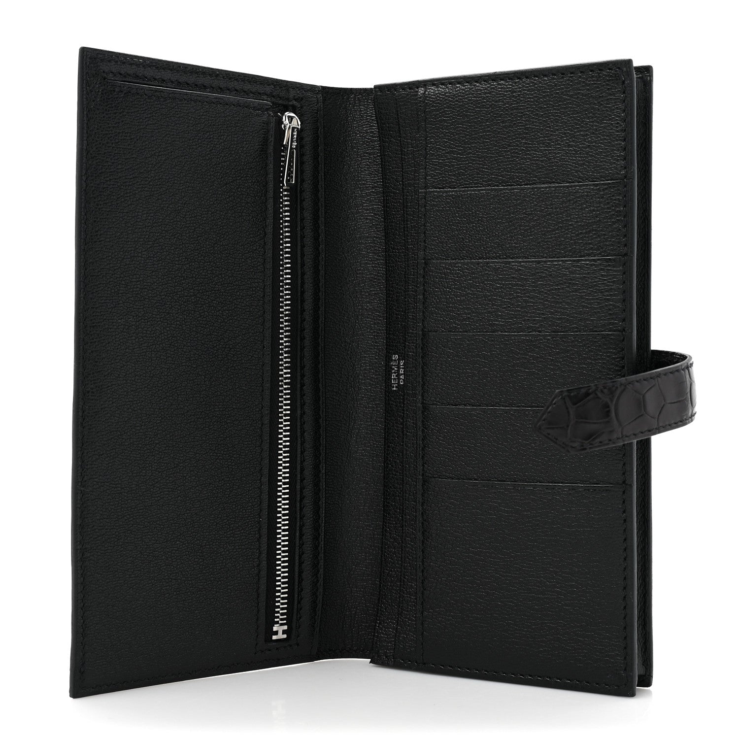 Hermes Matte Alligator Bearn Gusset Wallet Black 5 of 10