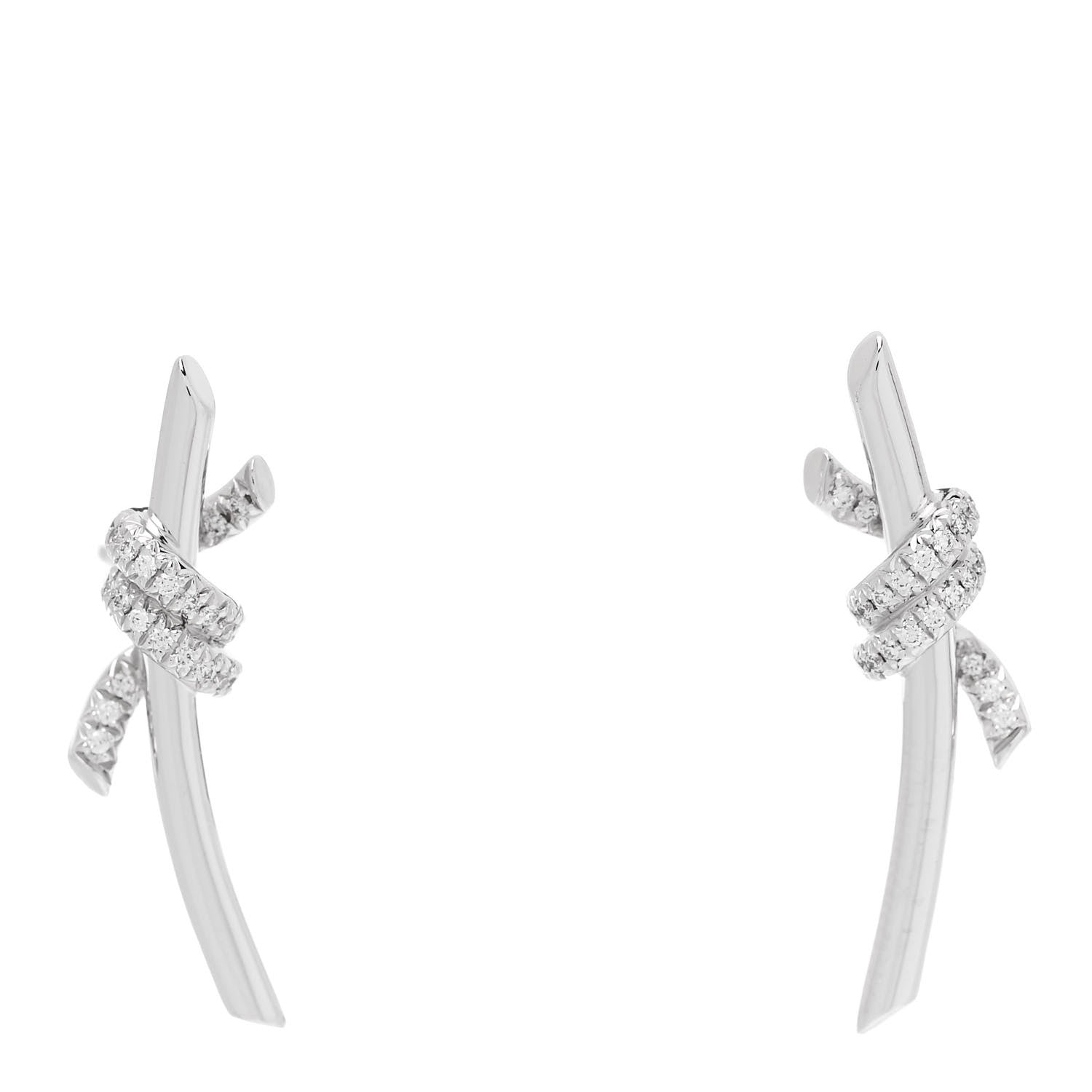 Tiffany 18K White Gold Diamond Tiffany Knot Earrings 1 of 4