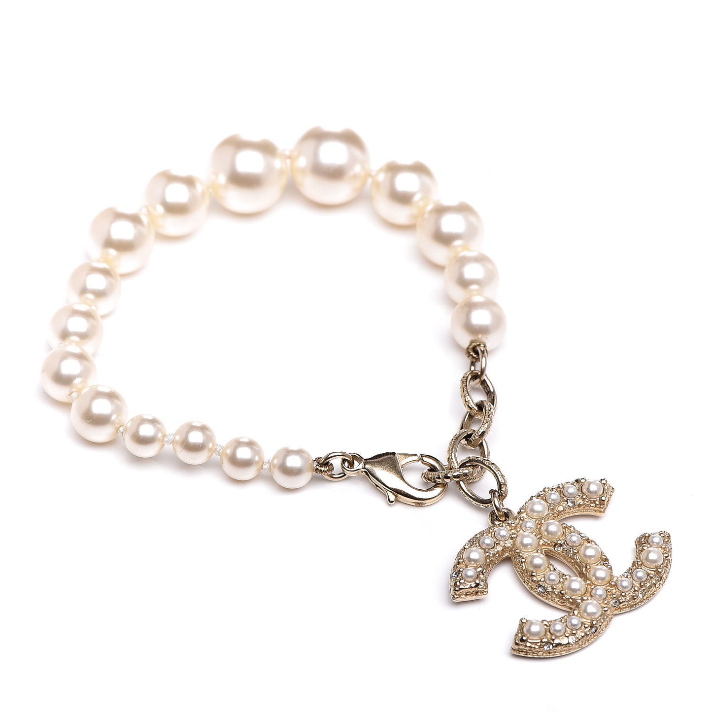 Pearl Crystal CC Bracelet Gold