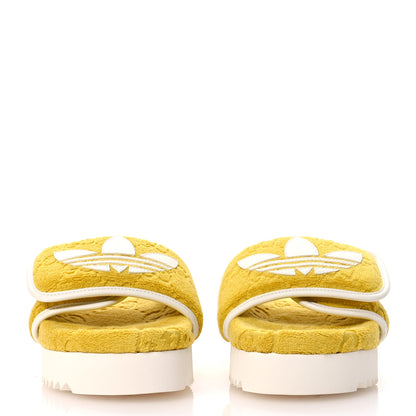 Gucci X ADIDAS Terry Cloth Trefoil GG Monogram Womens Platform Sandals 38 Smile Yellow Off White 3 of 8