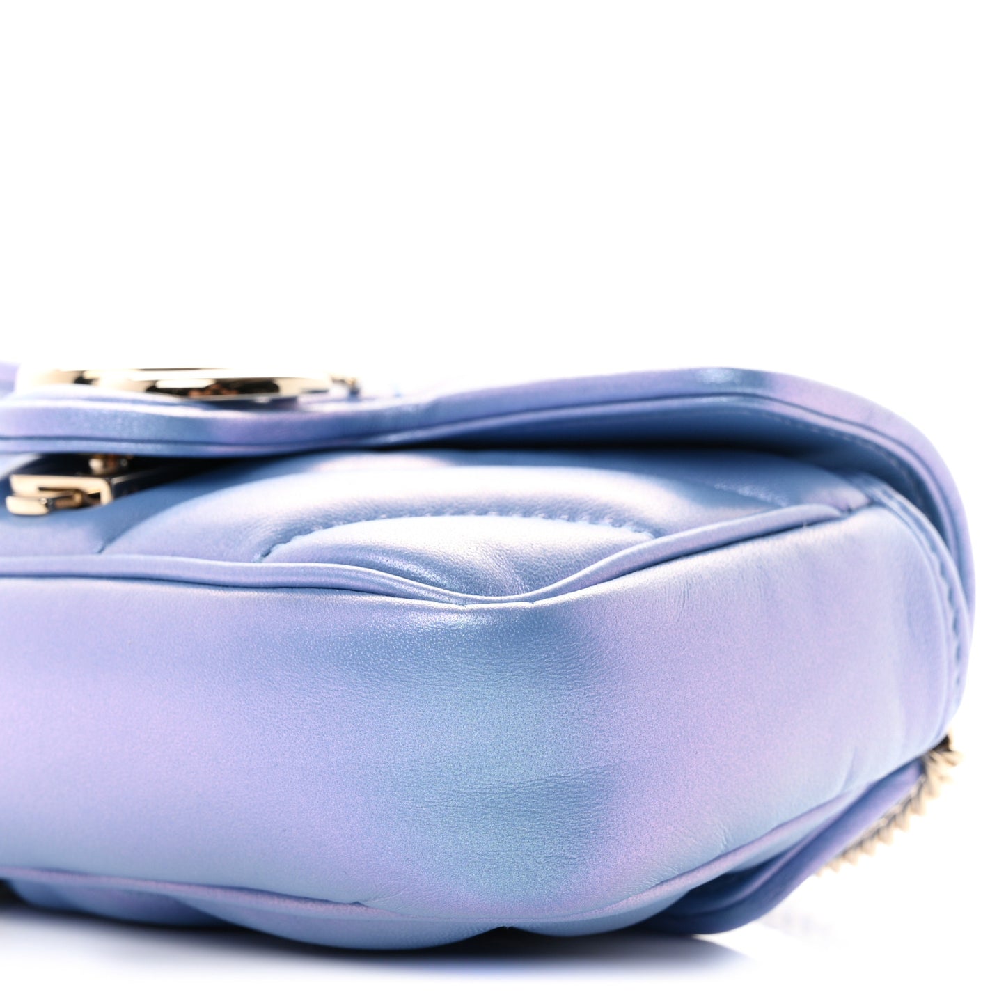 Iridescent Nappa Chevron Matelasse Super Mini GG Marmont Shoulder Bag Mindful Azure