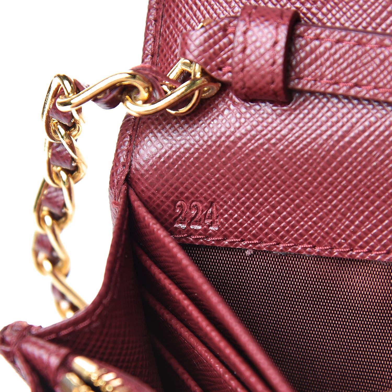 Prada Saffiano Metal Oro Chain Wallet Cherry 7 of 11