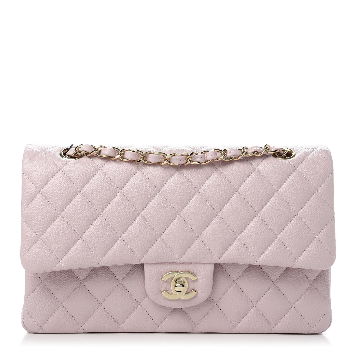 Caviar Quilted Medium Double Flap Light Pink
