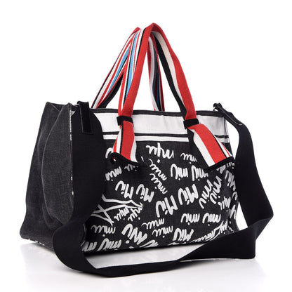 Miu Miu Denim Logo Shopping Tote Black 3 of 8