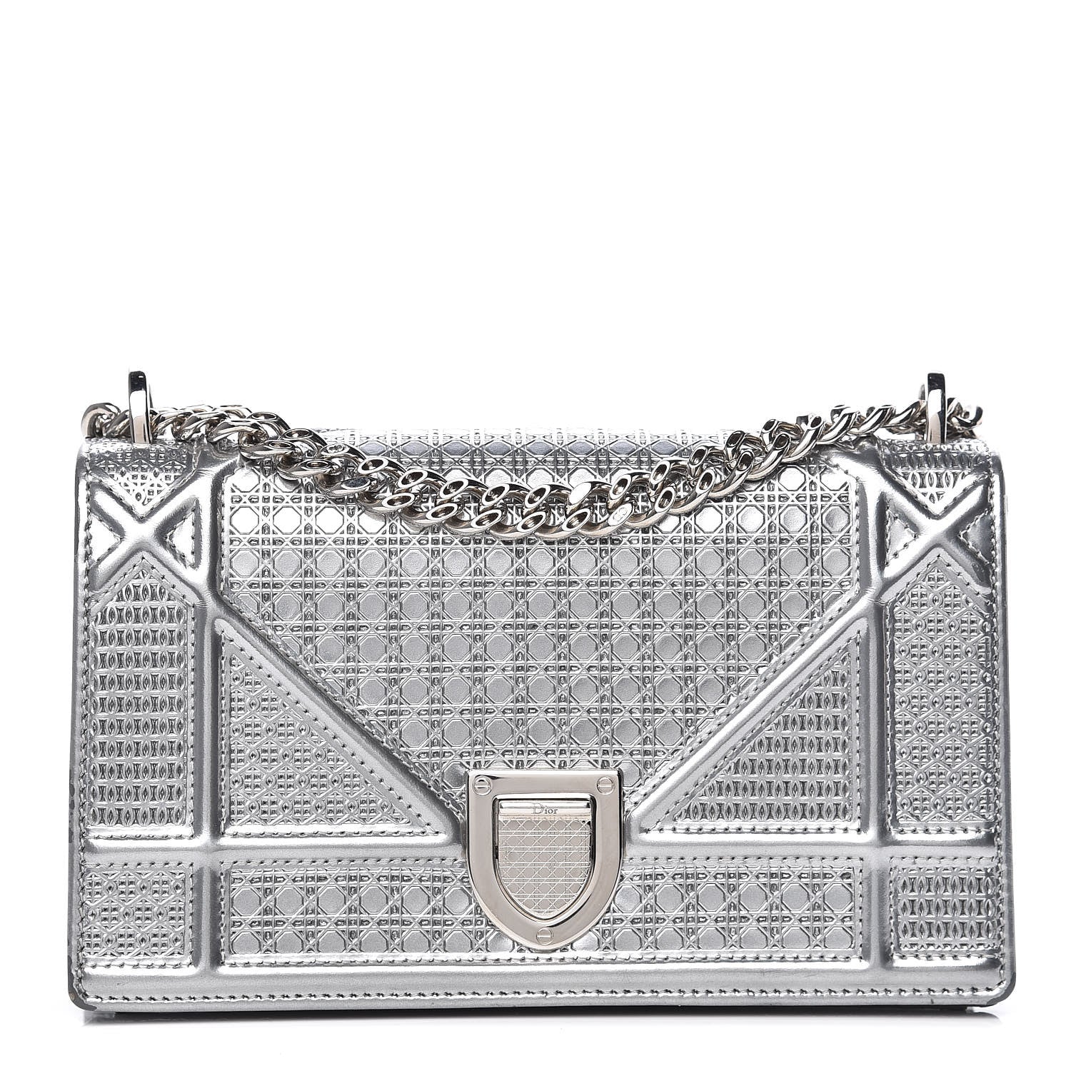 Christian Dior Metallic Patent Micro-Cannage Baby Diorama Flap Bag Silver 1 of 9
