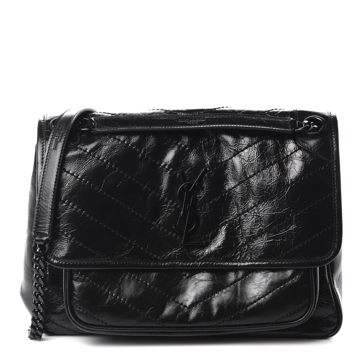 Saint Laurent Crinkled Calfskin Matelasse Monogram Medium Niki Chain Satchel Black 1 of 11