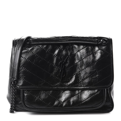 Saint Laurent Crinkled Calfskin Matelasse Monogram Medium Niki Chain Satchel Black 1 of 11