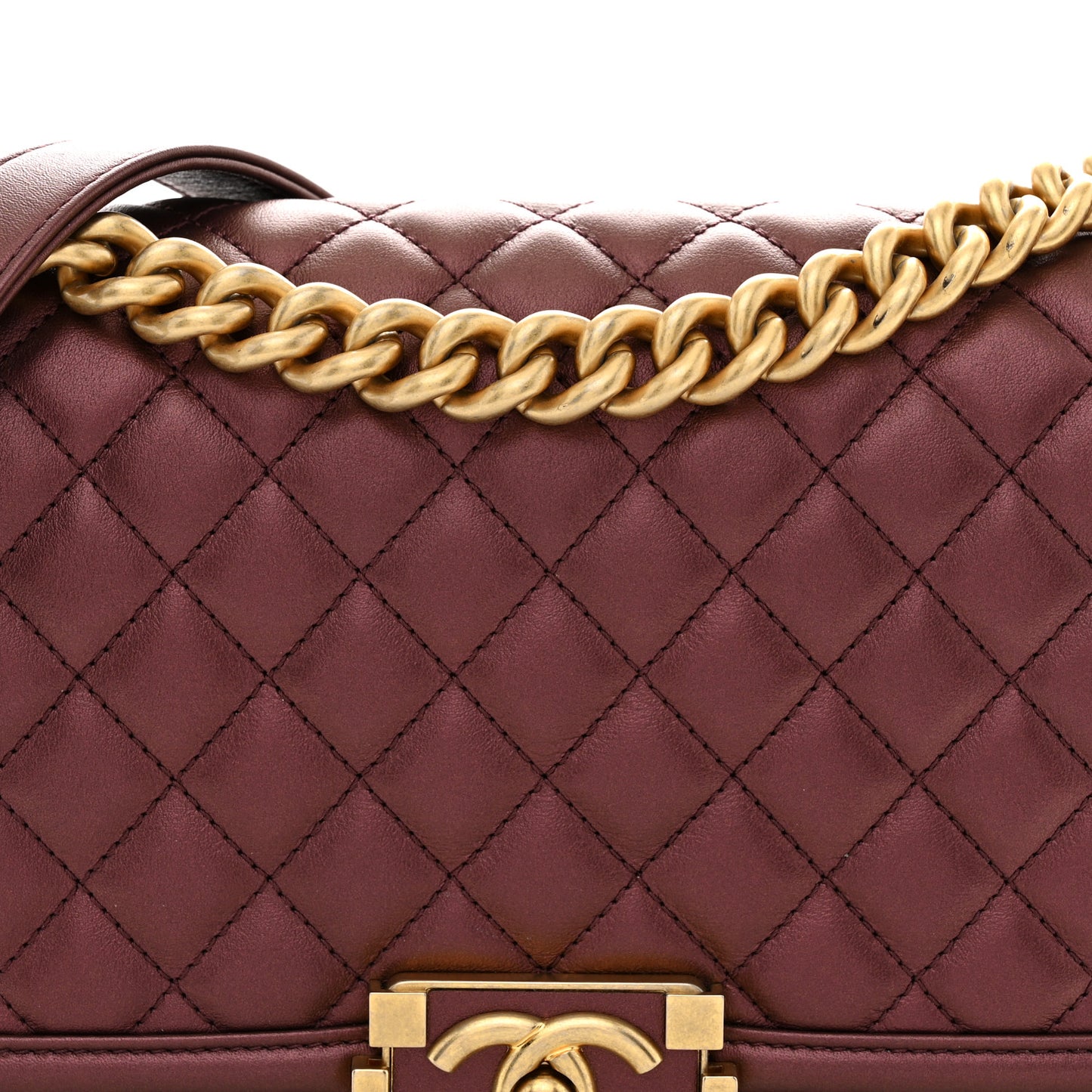 Metallic Calfskin Quilted Medium Boy Flap Plum